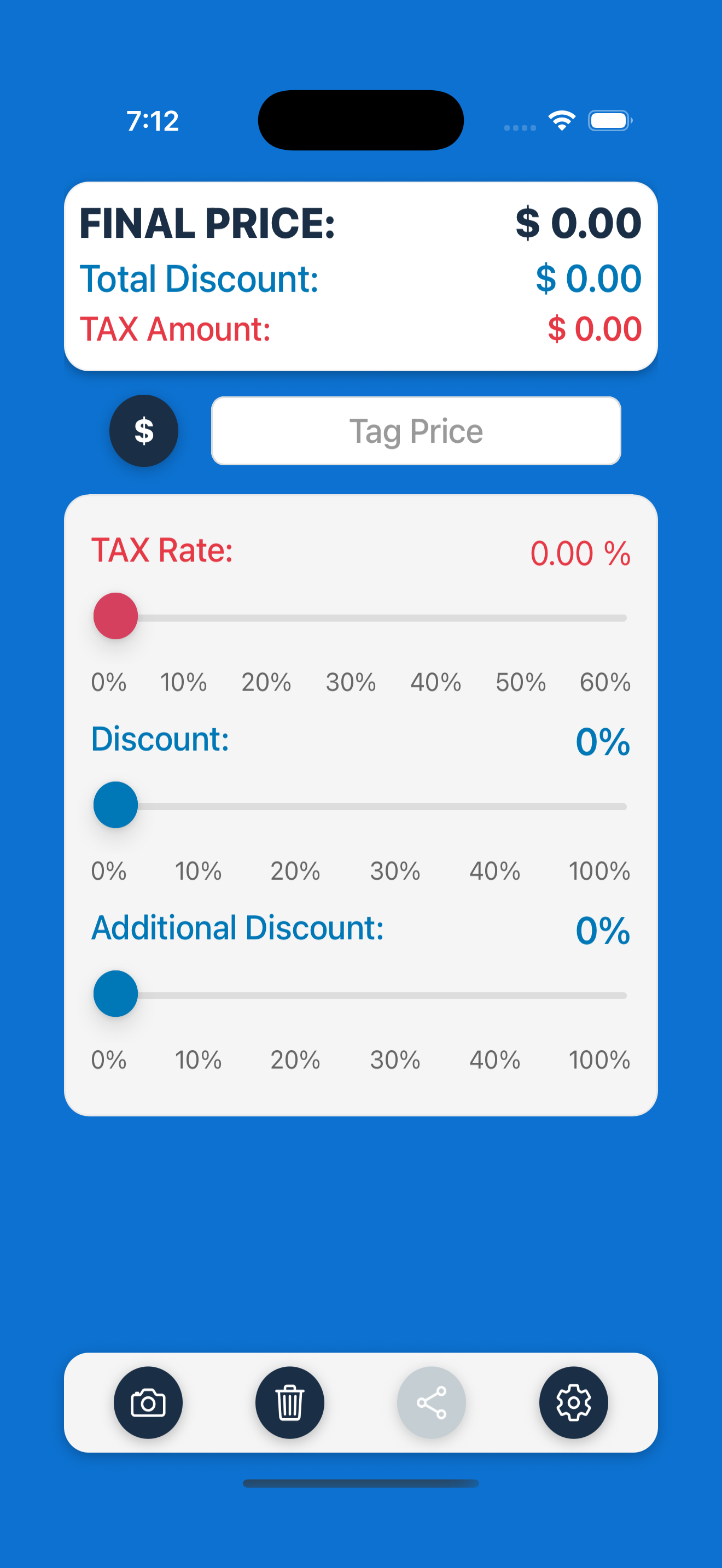 Final Price Calculator App - Main Screen