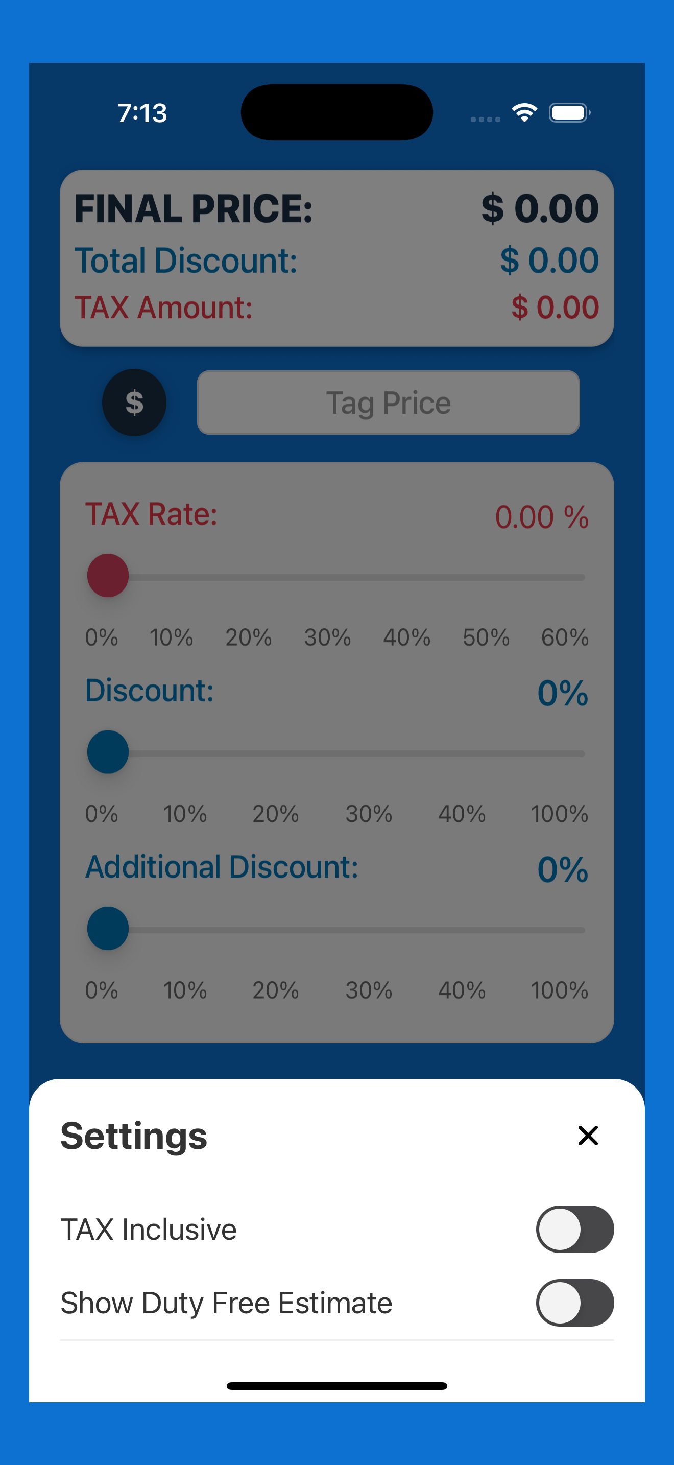 Final Price Calculator - Settings